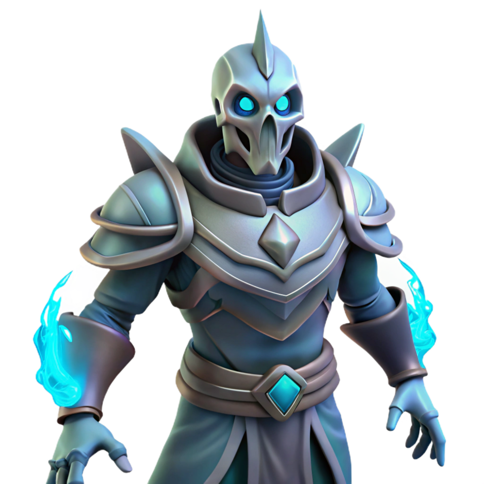 serene vintage Icy Skeletal Knight 3D Render high quality png