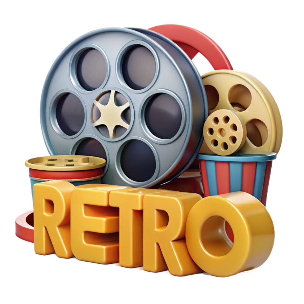 magnificent minimalist Retro Film Reels 3D Illustration authentic png
