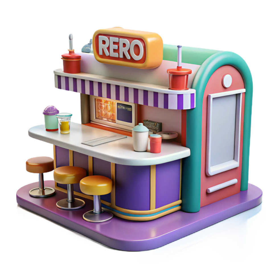 stunning abstract 3D Render of a Colorful Retro Snack Bar 4K png