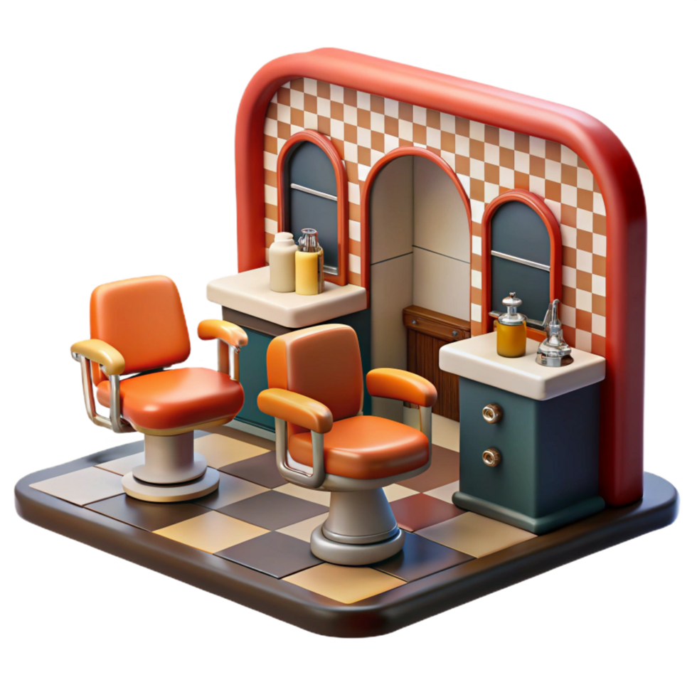 vibrant traditional Retro Barbershop 3D Illustration high quality png