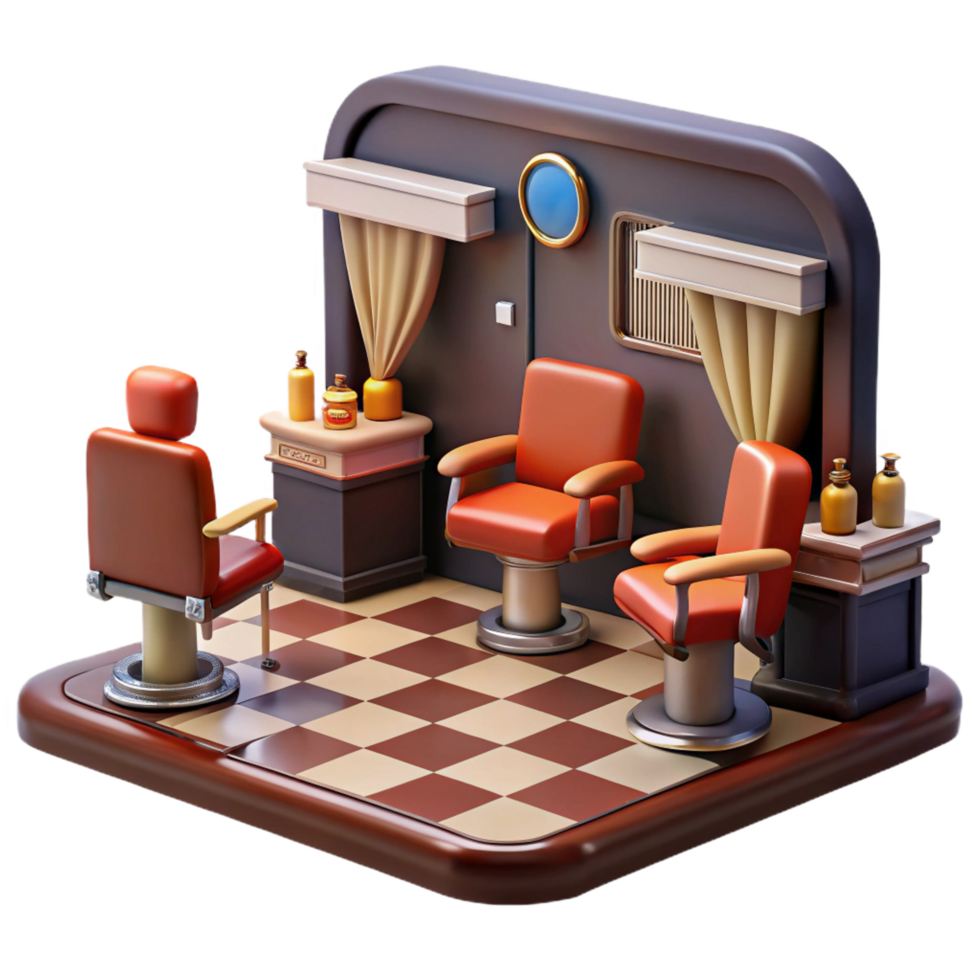 extraordinary rustic Retro Barbershop 3D Illustration detailed png