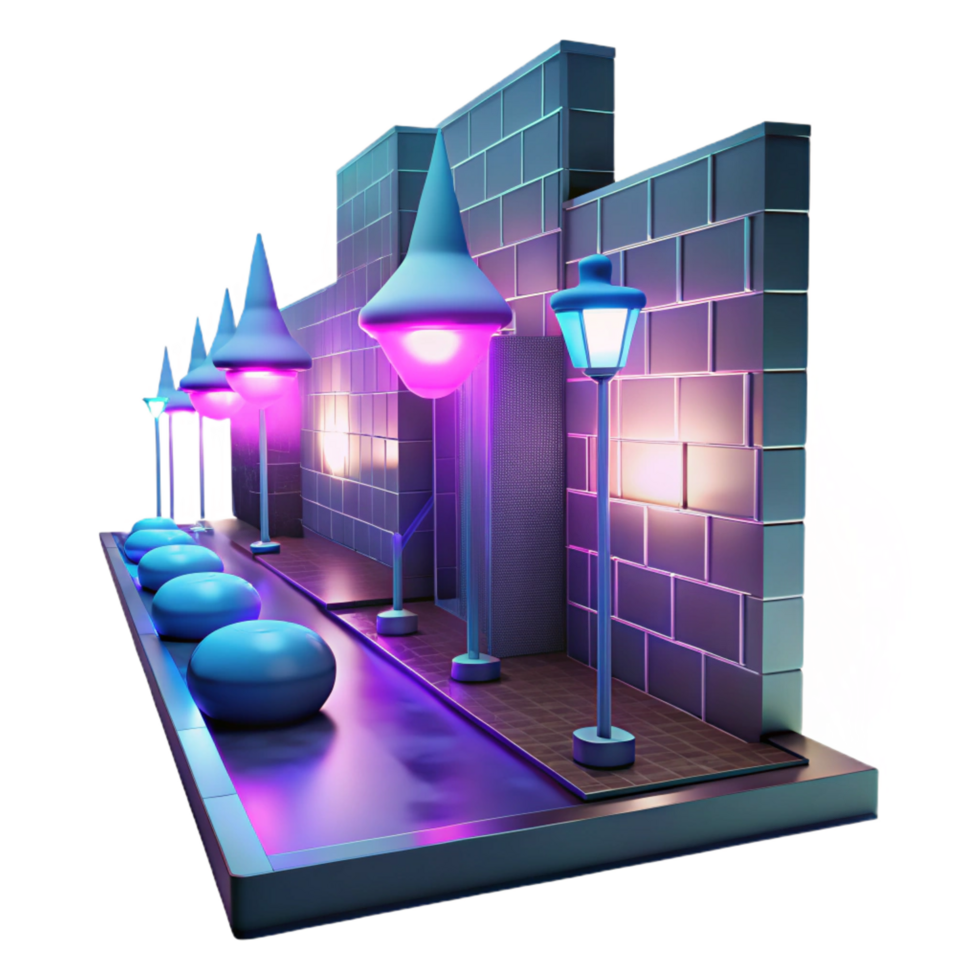 impressive rustic Neon Cityscape 3D Illustration authentic png