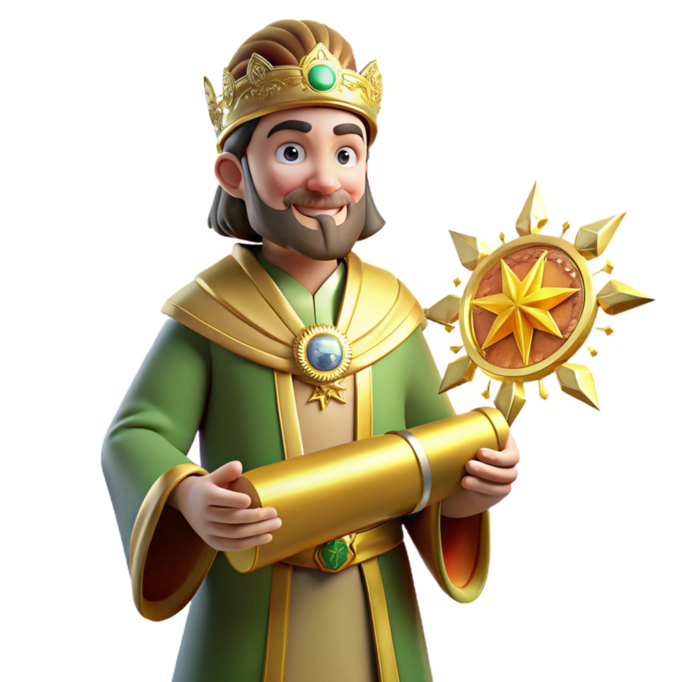 magnificent traditional Wise King 3D Render original png
