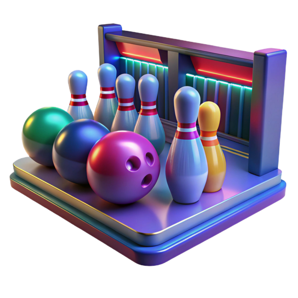 serene abstract 3D Bowling Pins and Balls Illustration detailed png