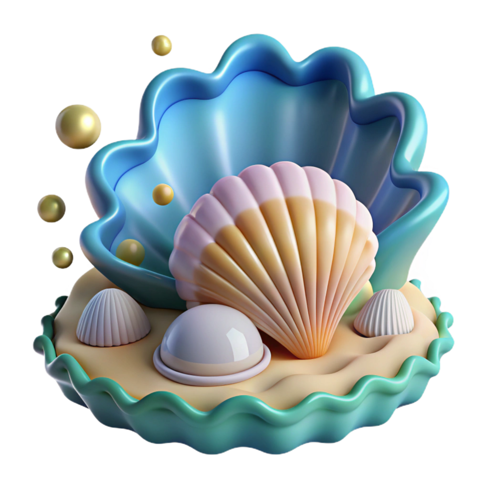 vibrant vintage Seashell 3D Render Illustration high resolution png