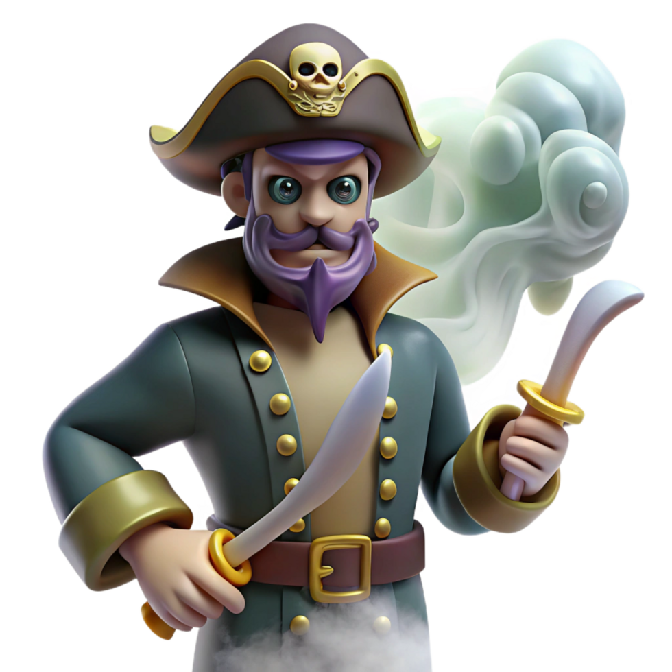 elegant modern 3D Cartoon Pirate with Sabers Illustration premium png
