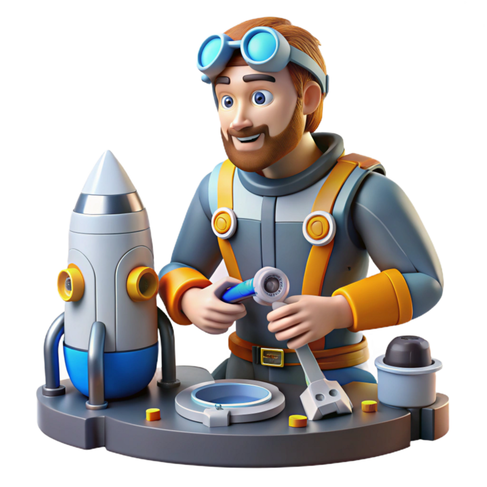 impressive modern 3D Cartoon Rocket Engineer Illustration exclusive png
