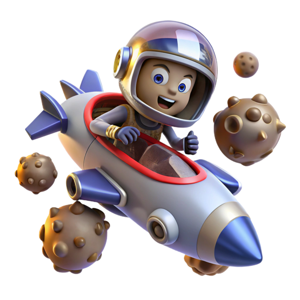 vibrant artistic 3D Illustration Kid Astronaut in Spaceship authentic png