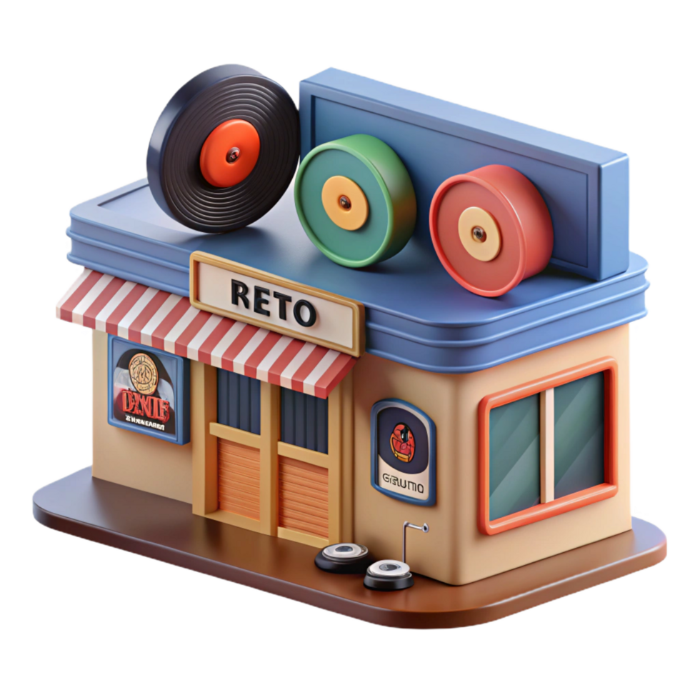 stunning contemporary Retro Record Store 3D Illustration authentic png