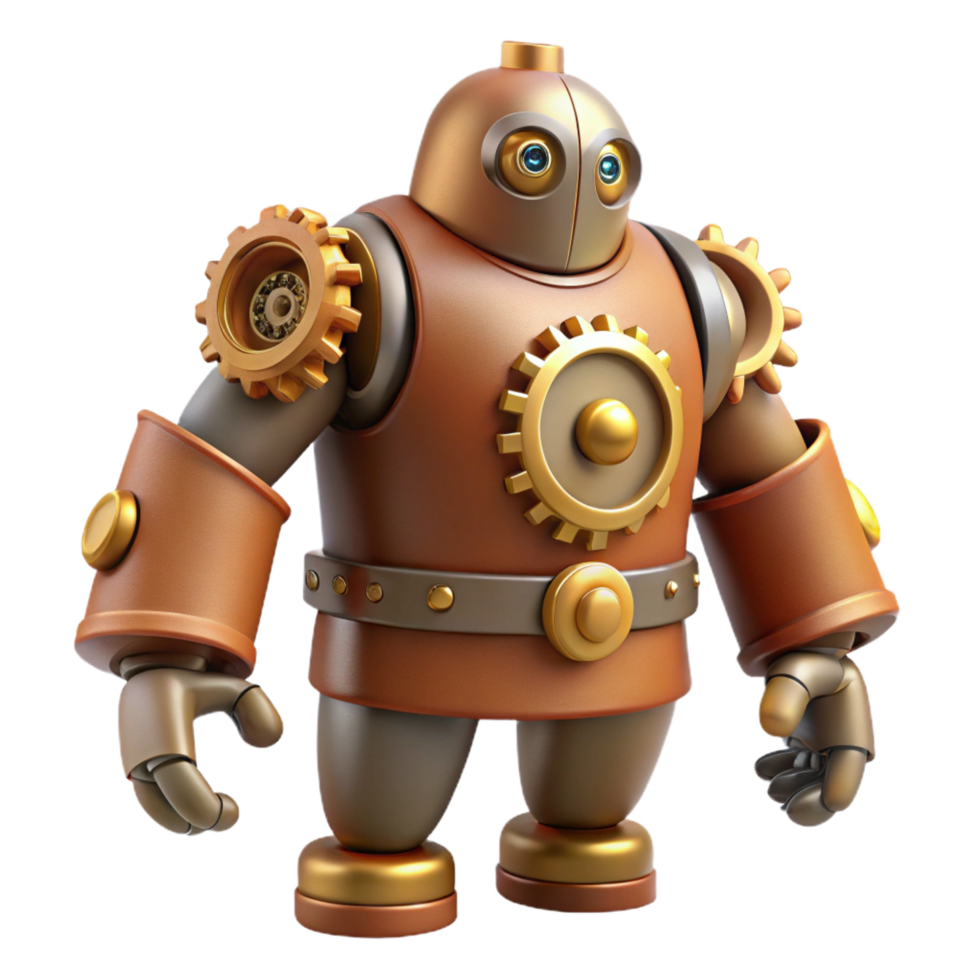 beautiful rustic 3D Render of a Steampunk Robot 4K png