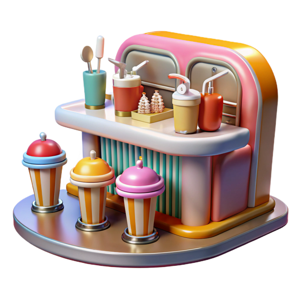 elegant traditional Retro 3D Ice Cream Cart Illustration high quality png