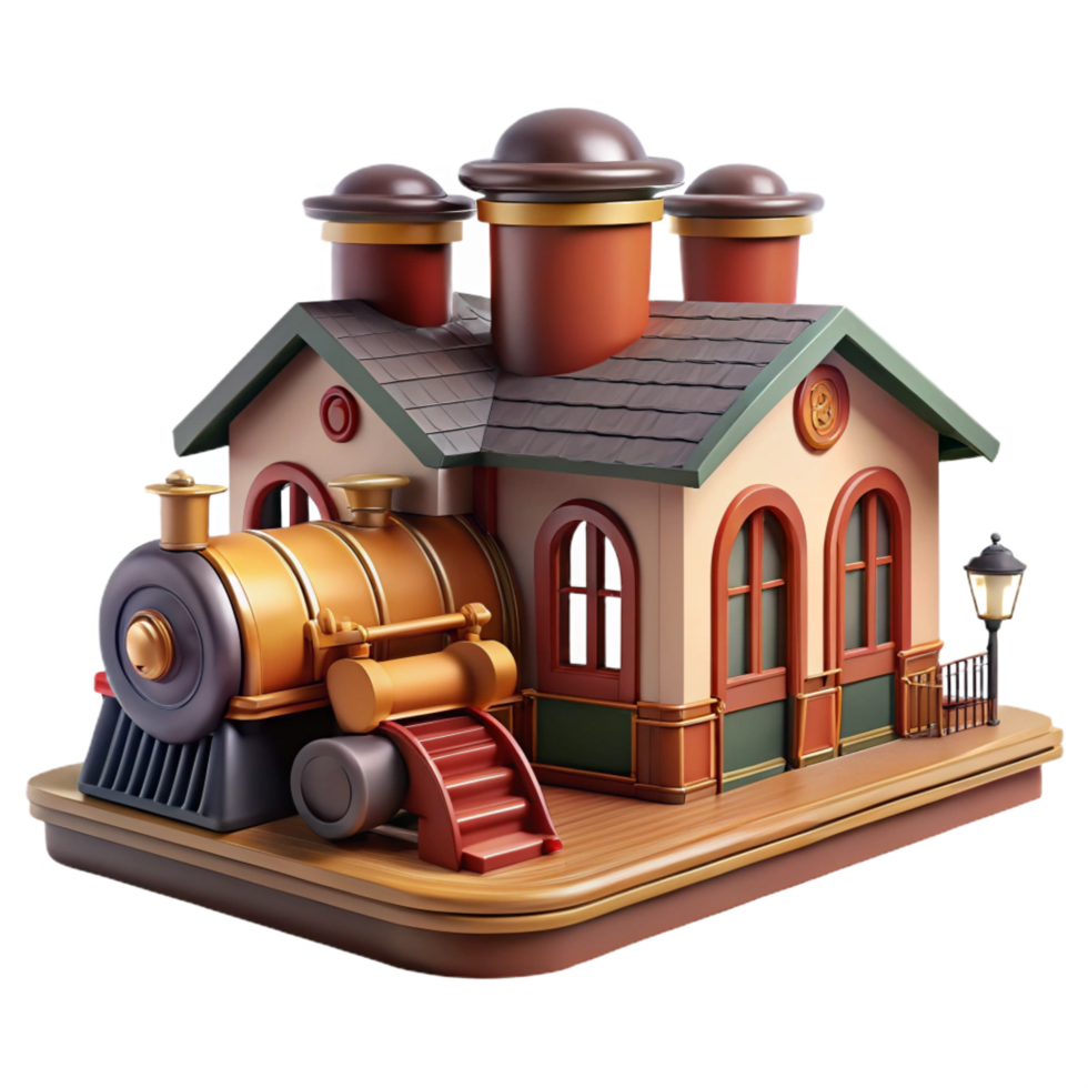 wonderful rustic Charming 3D Render of Train Station professional png