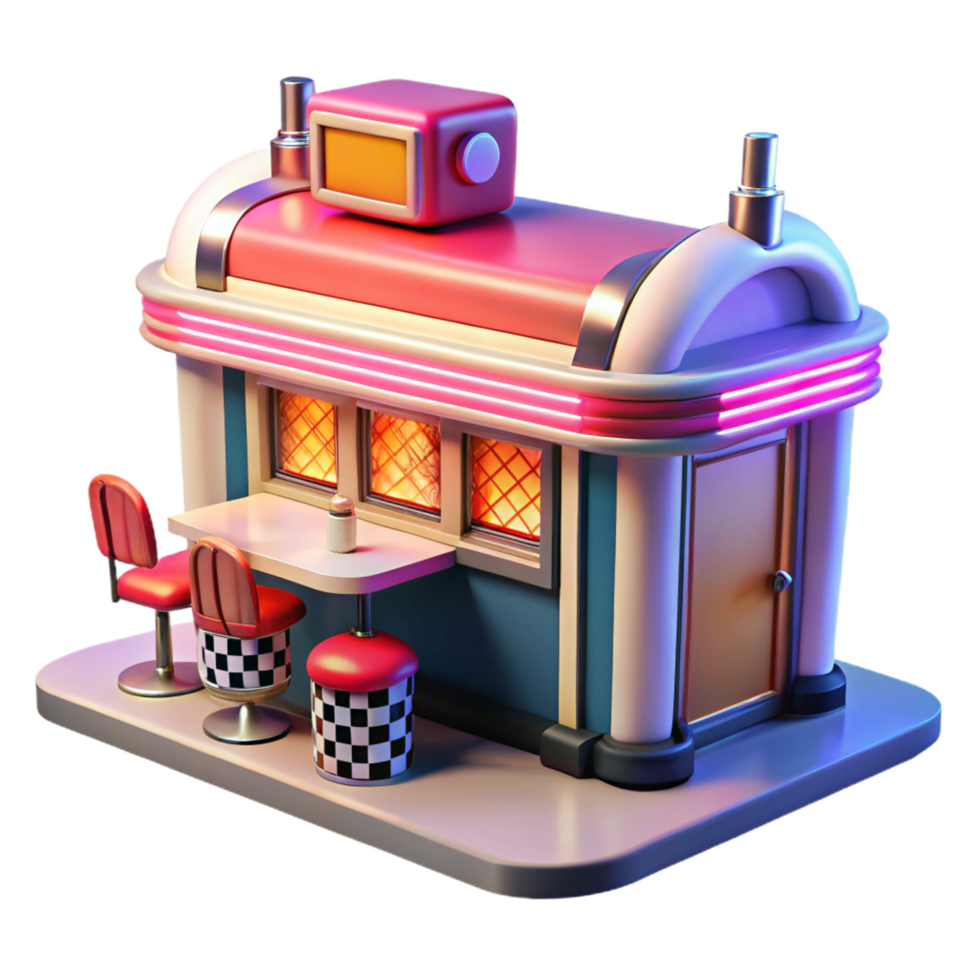 serene rustic Retro Diner 3D Model professional png