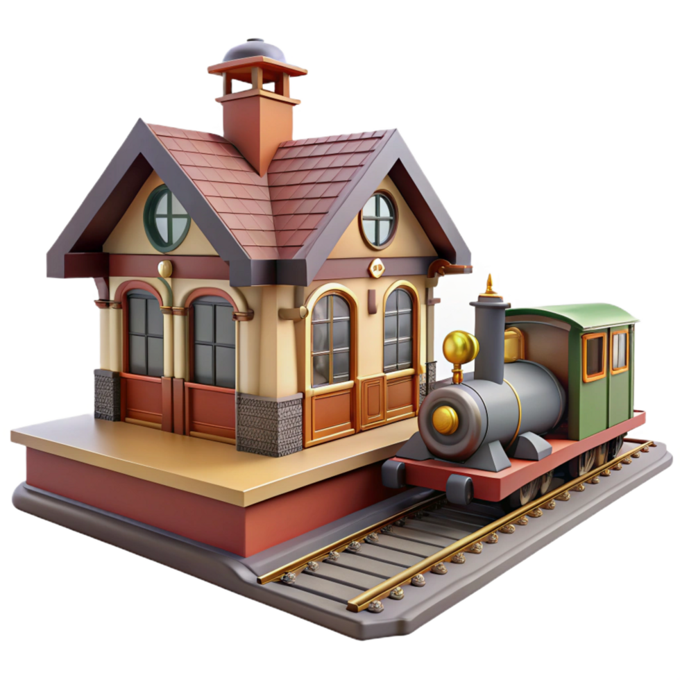 wonderful artistic Charming 3D Render Train Station Illustration original png