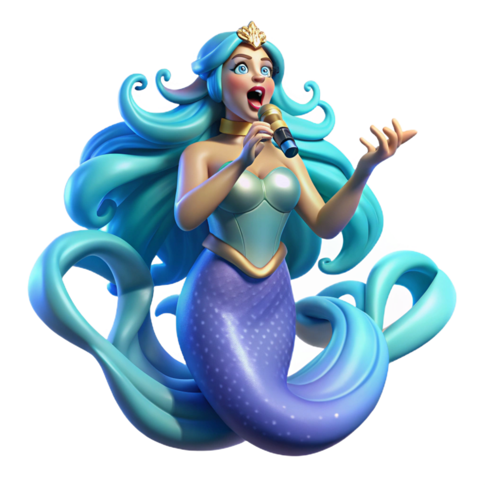 serene traditional Singing Mermaid 3D Illustration high quality png