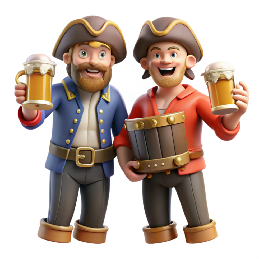 elegant classic Jolly Roger's Brew A 3D Illustration of Two Pirate Characters detailed png