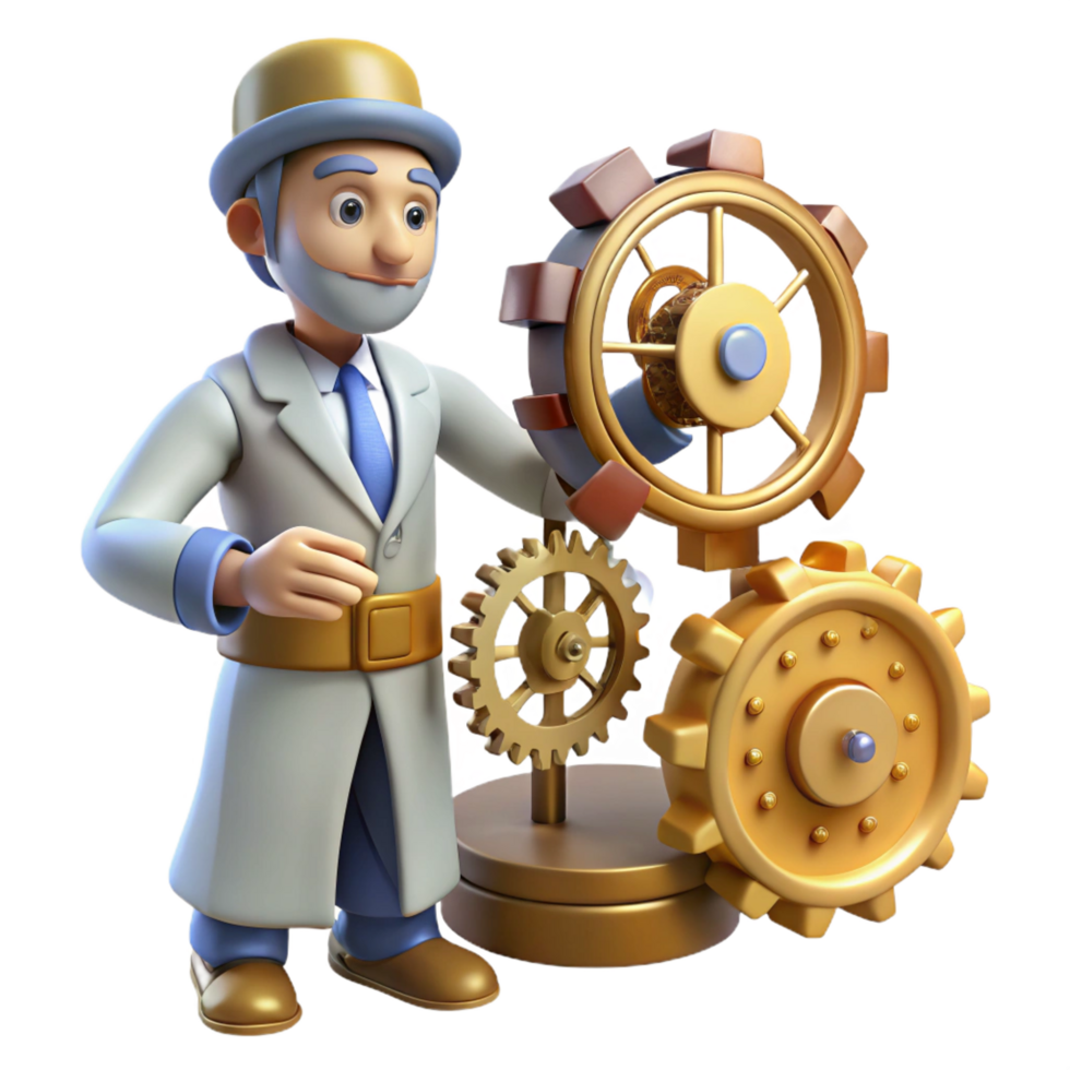 magnificent vintage 3D Illustration Gear Master Inventor premium png