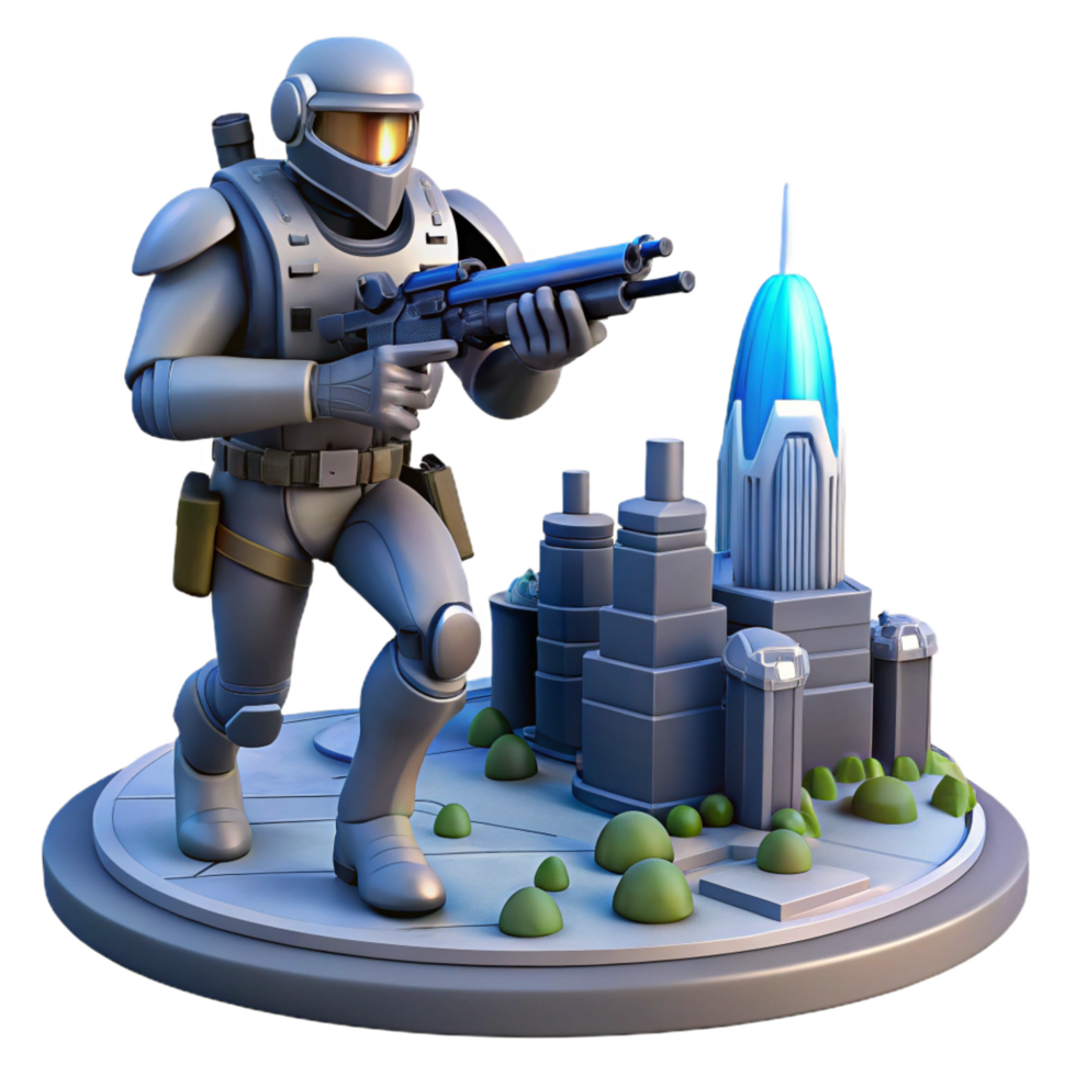 serene creative 3D Render Futuristic Soldier Cityscape professional png