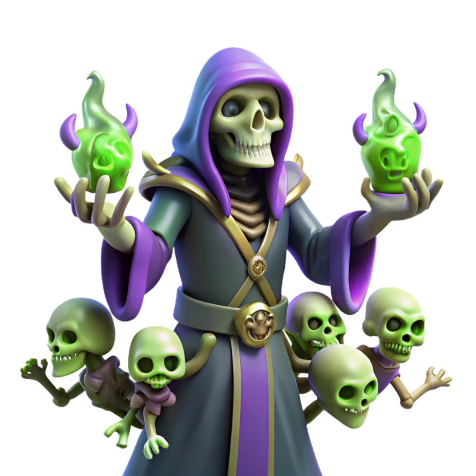dramatic creative 3D Illustration Necromancer and Skeletons high quality png