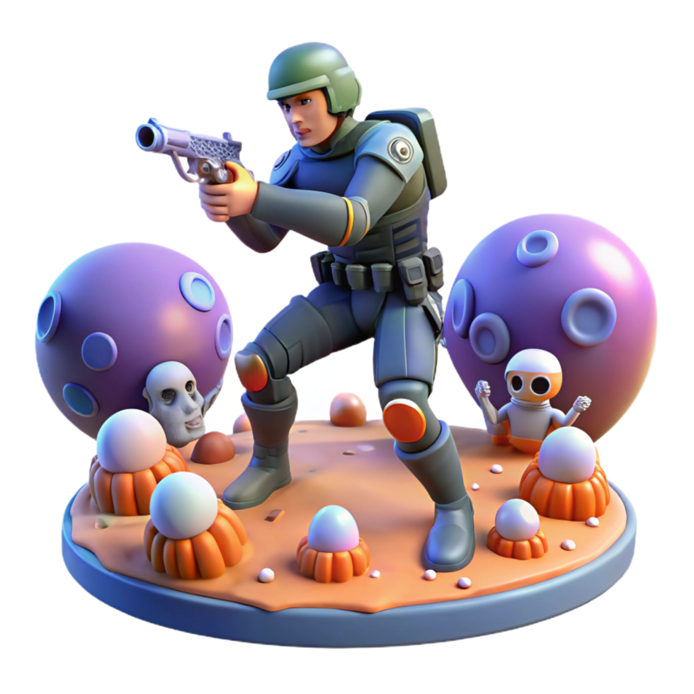 extraordinary traditional 3D Render Sci Fi Soldier Figurine genuine png