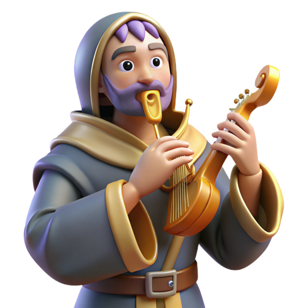 dramatic contemporary 3D Illustration Musician Playing Lyre original png