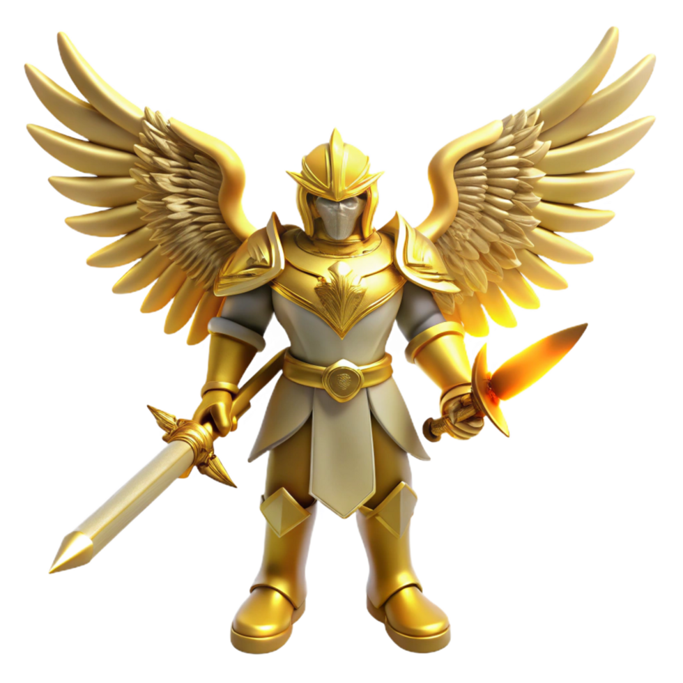 elegant artistic Golden Angel Warrior 3D Render authentic png