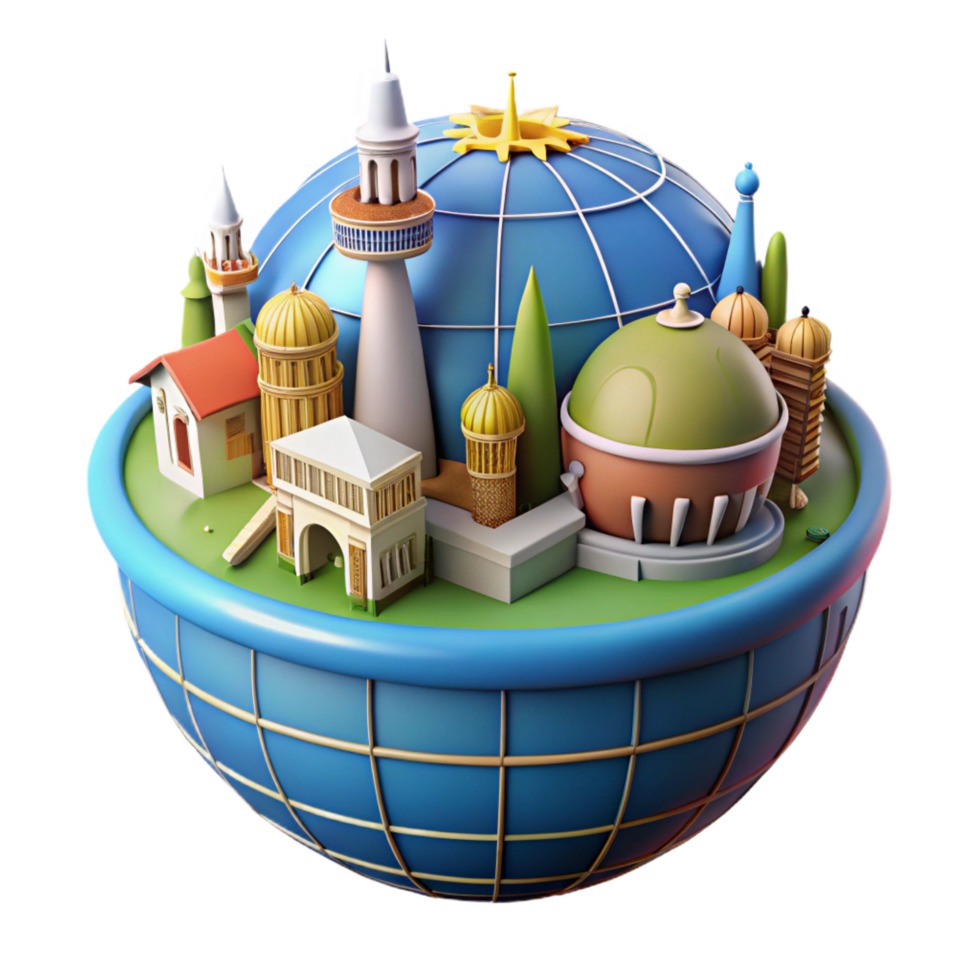 wonderful minimalist 3D Render of a Whimsical Global Village high resolution png