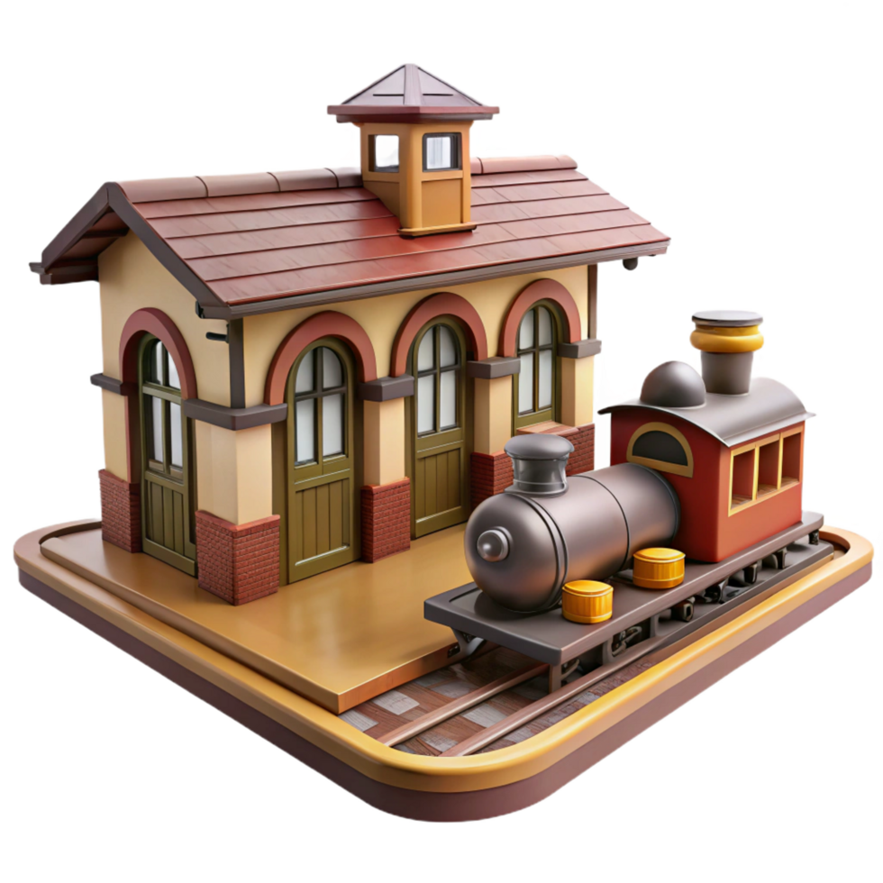 dramatic classic Charming 3D Train Station Illustration exclusive png