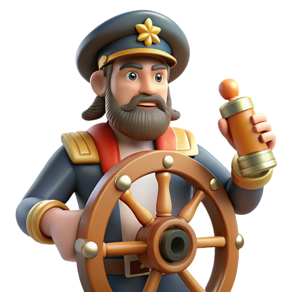 vibrant creative 3D Cartoon Ship Captain Illustration professional png