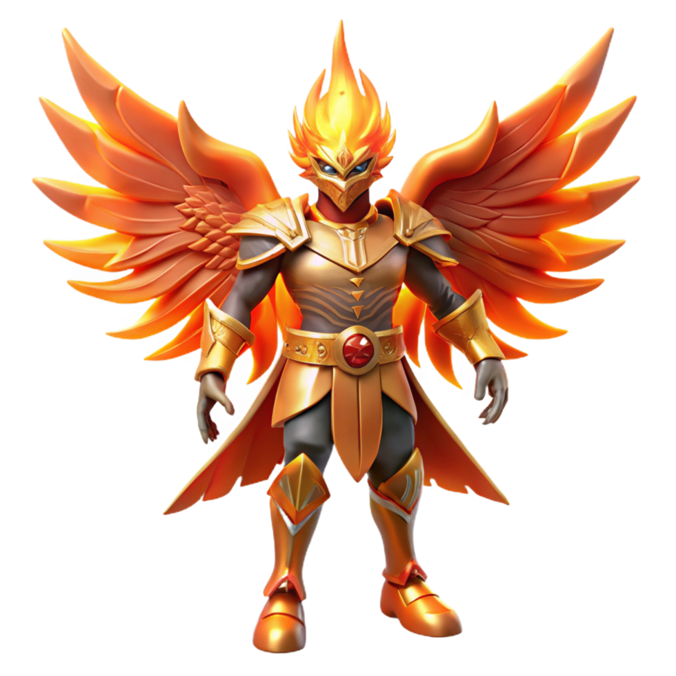dramatic vintage Fiery Winged Warrior 3D Render authentic png
