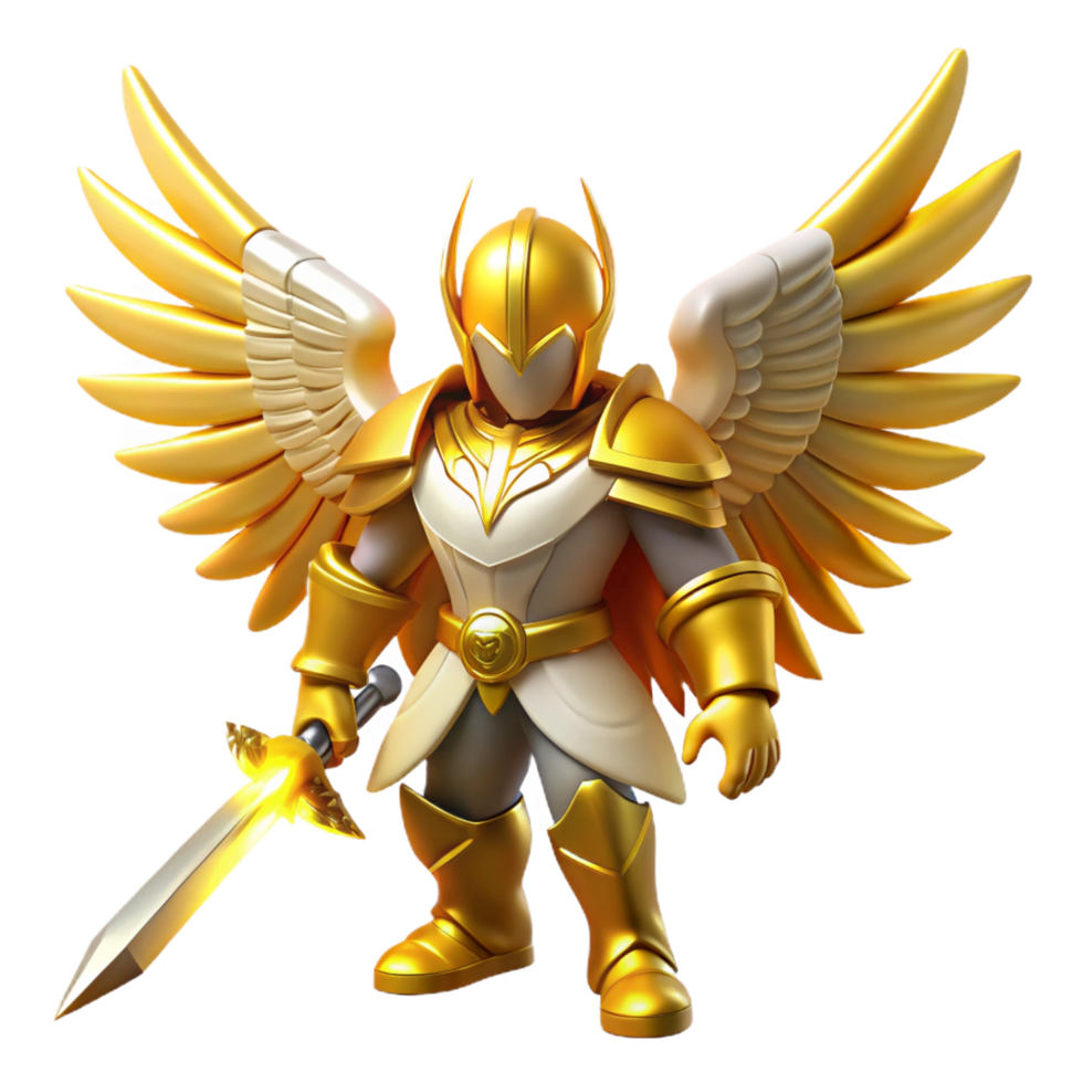 serene classic Golden Angel Warrior 3D Render 4K png