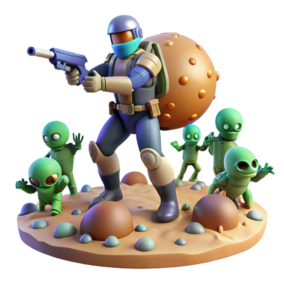 extraordinary abstract 3D Render of Space Marine Fighting Aliens high quality png