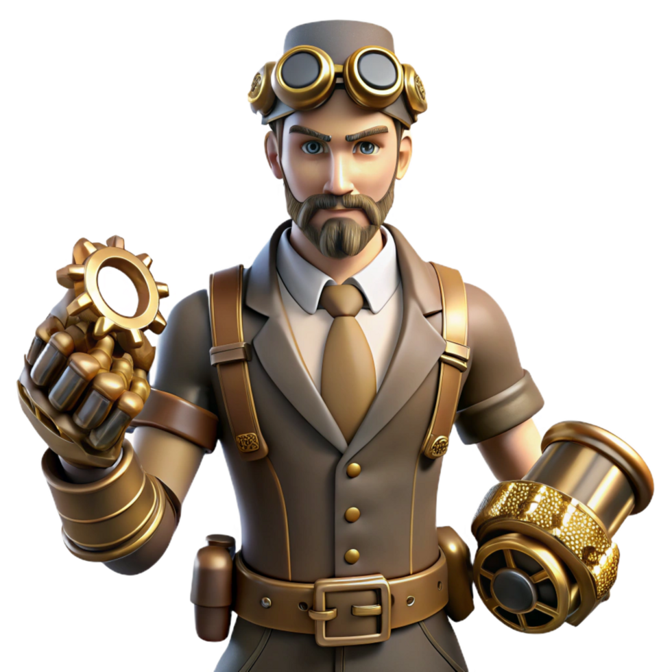magnificent creative Steampunk Inventor 3D Render high resolution png