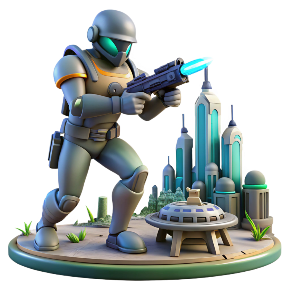 impressive artistic 3D Render Futuristic Soldier Cityscape professional png