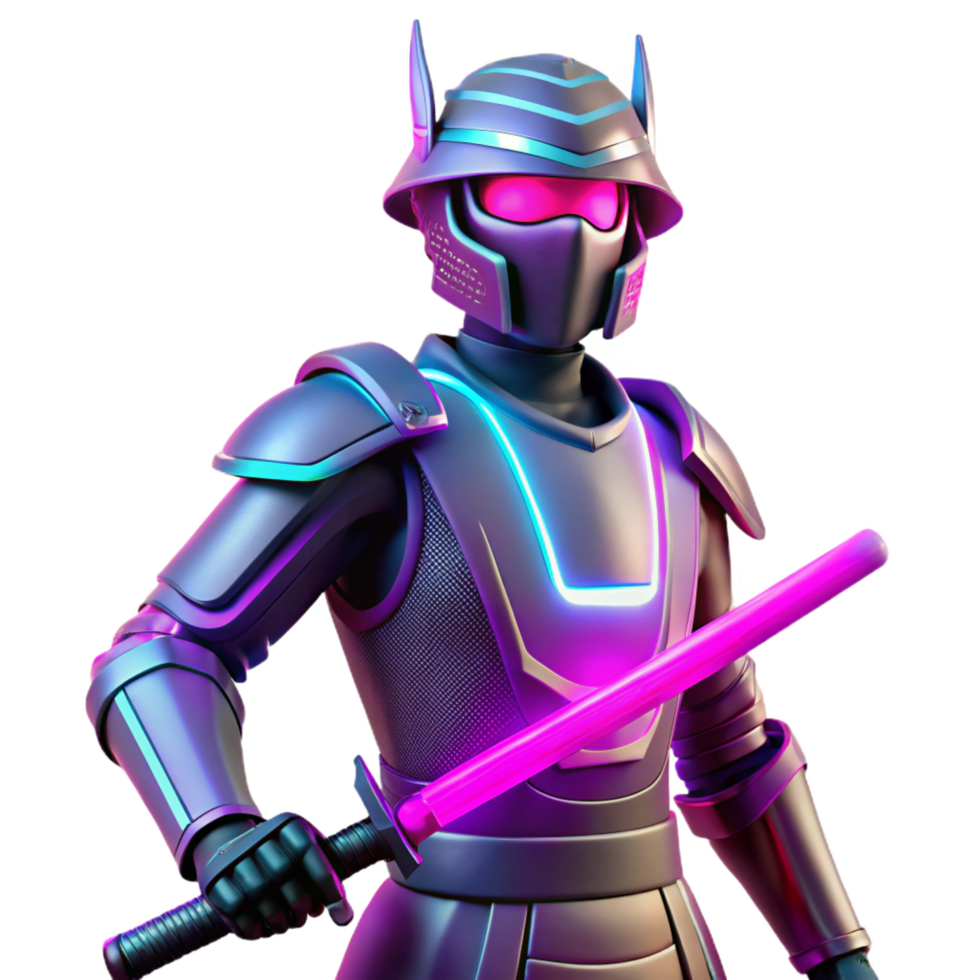 elegant rustic Neon Samurai 3D Render high resolution png