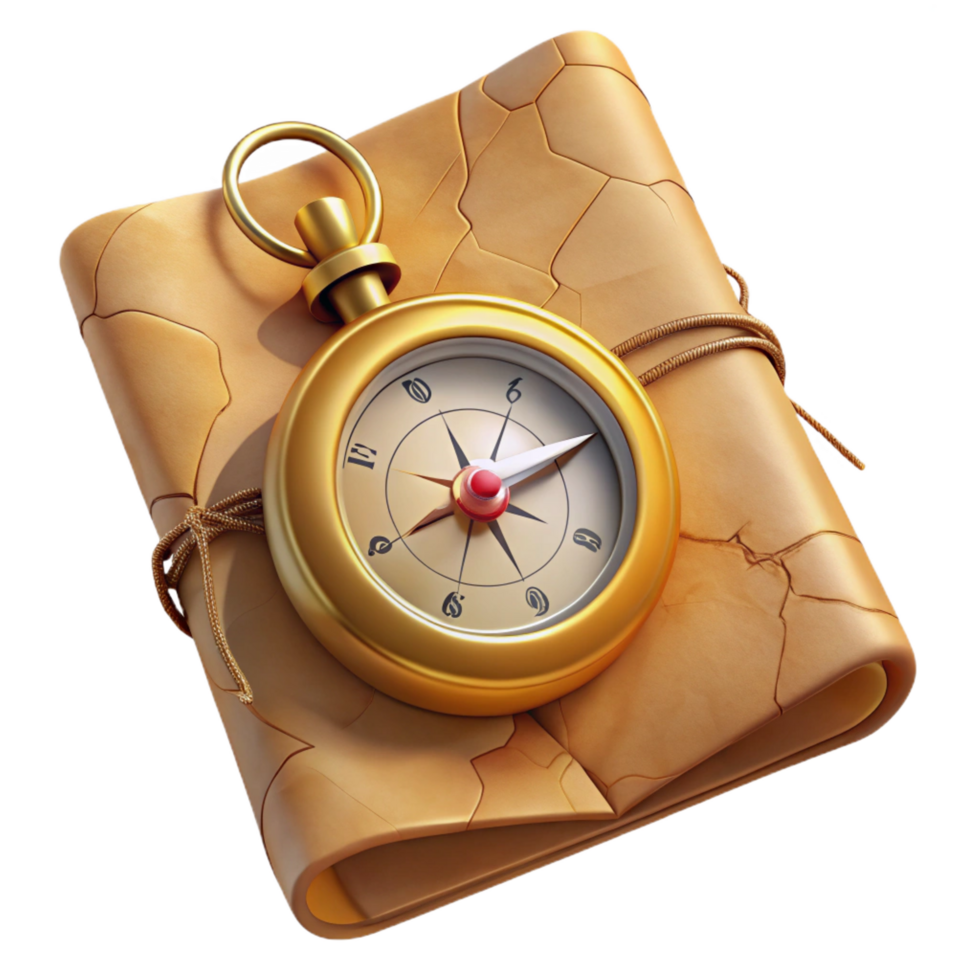 extraordinary contemporary Golden Compass on Antique Map 3D Illustration high resolution png