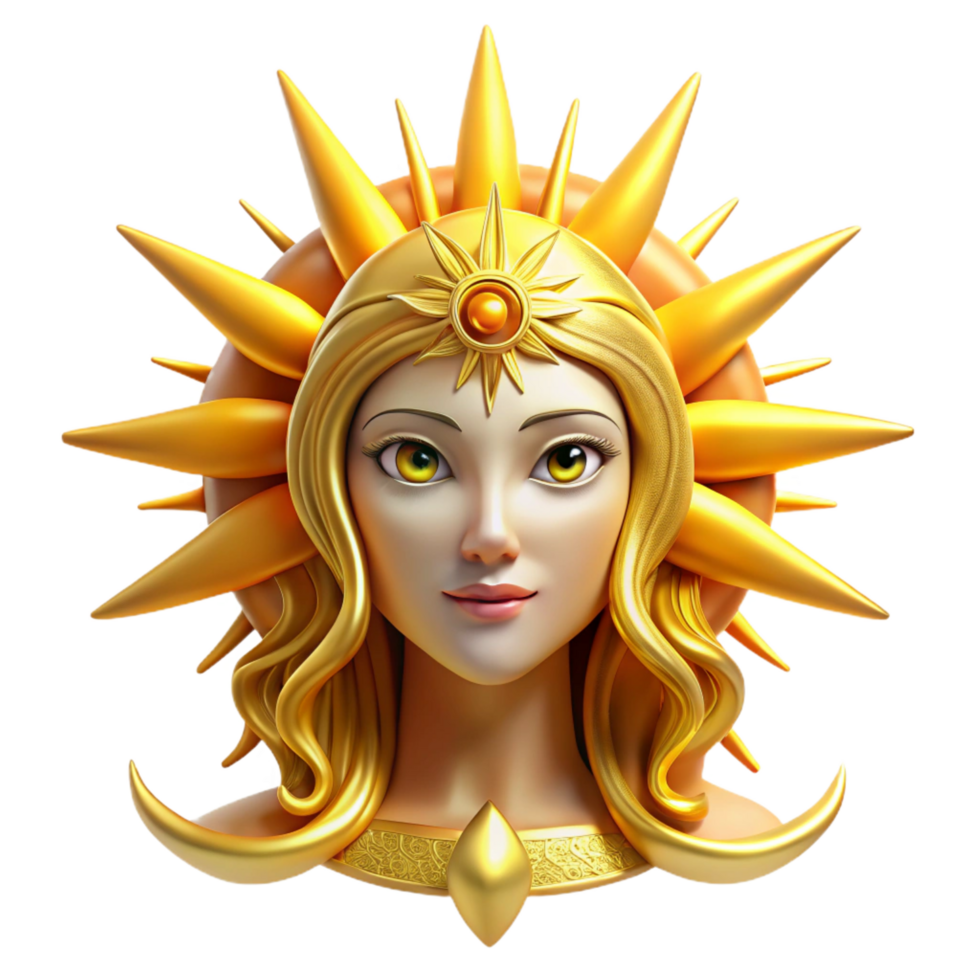 dramatic vintage Golden Sun Goddess 3D Illustration exclusive png