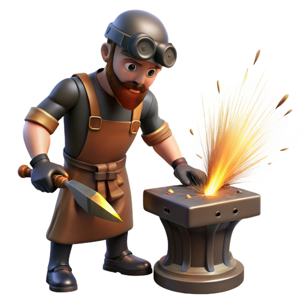 dramatic traditional 3D Cartoon Blacksmith Anvil Illustration high resolution png