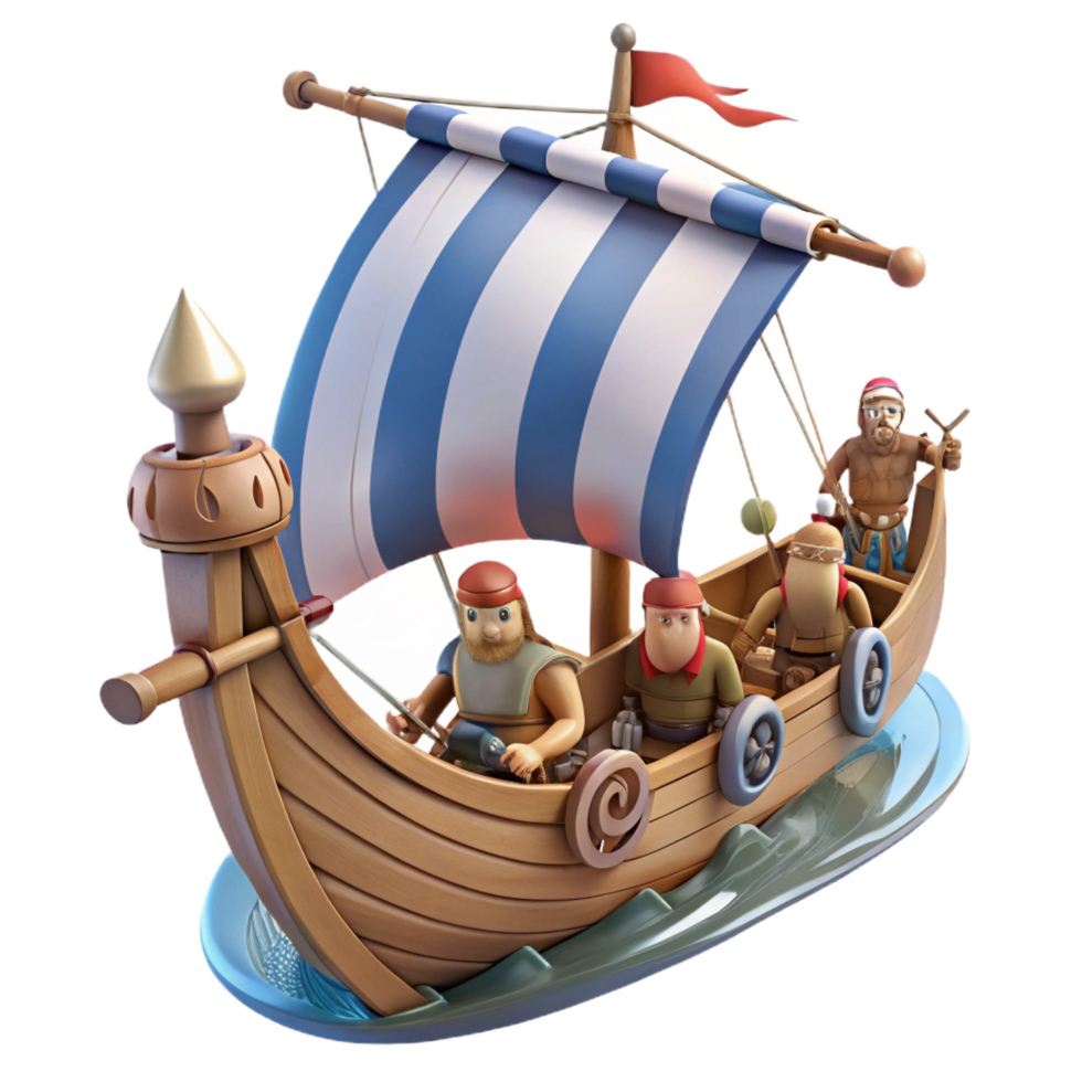 wonderful traditional Cartoon Viking Ship 3D Render authentic png