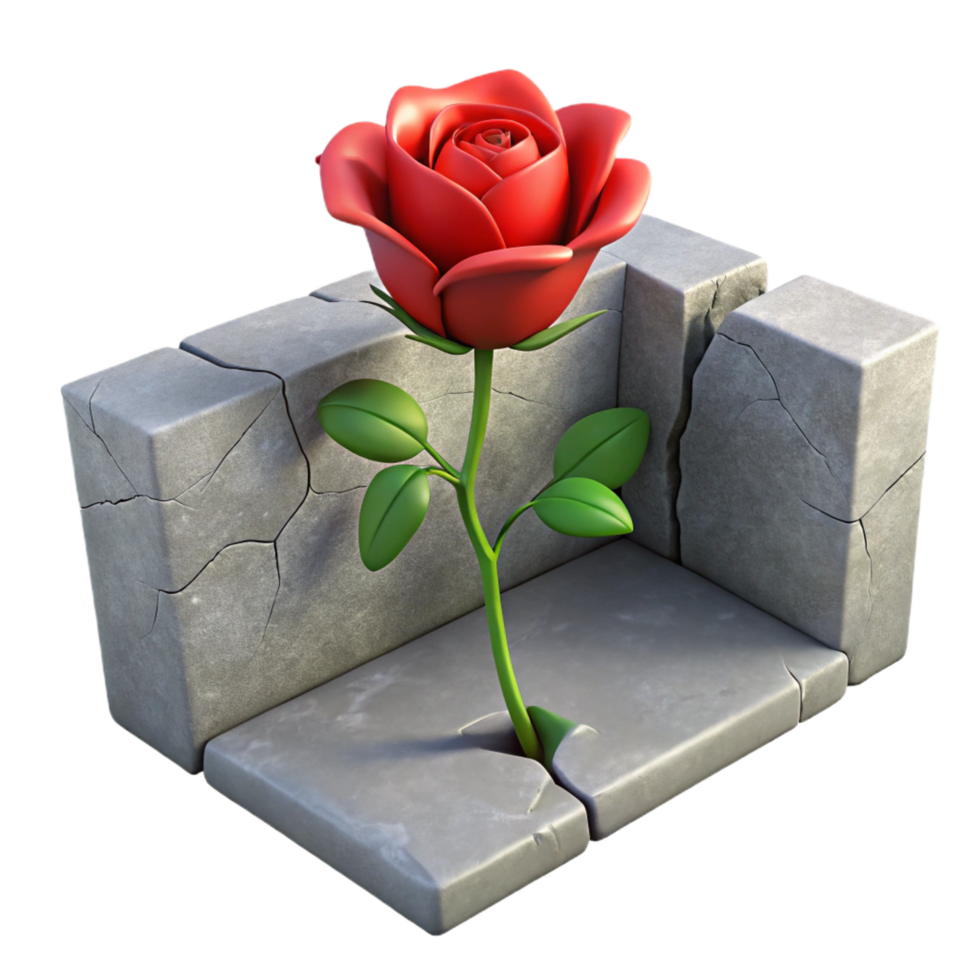 wonderful minimalist 3D Render Red Rose Breaking Through Stone high resolution png