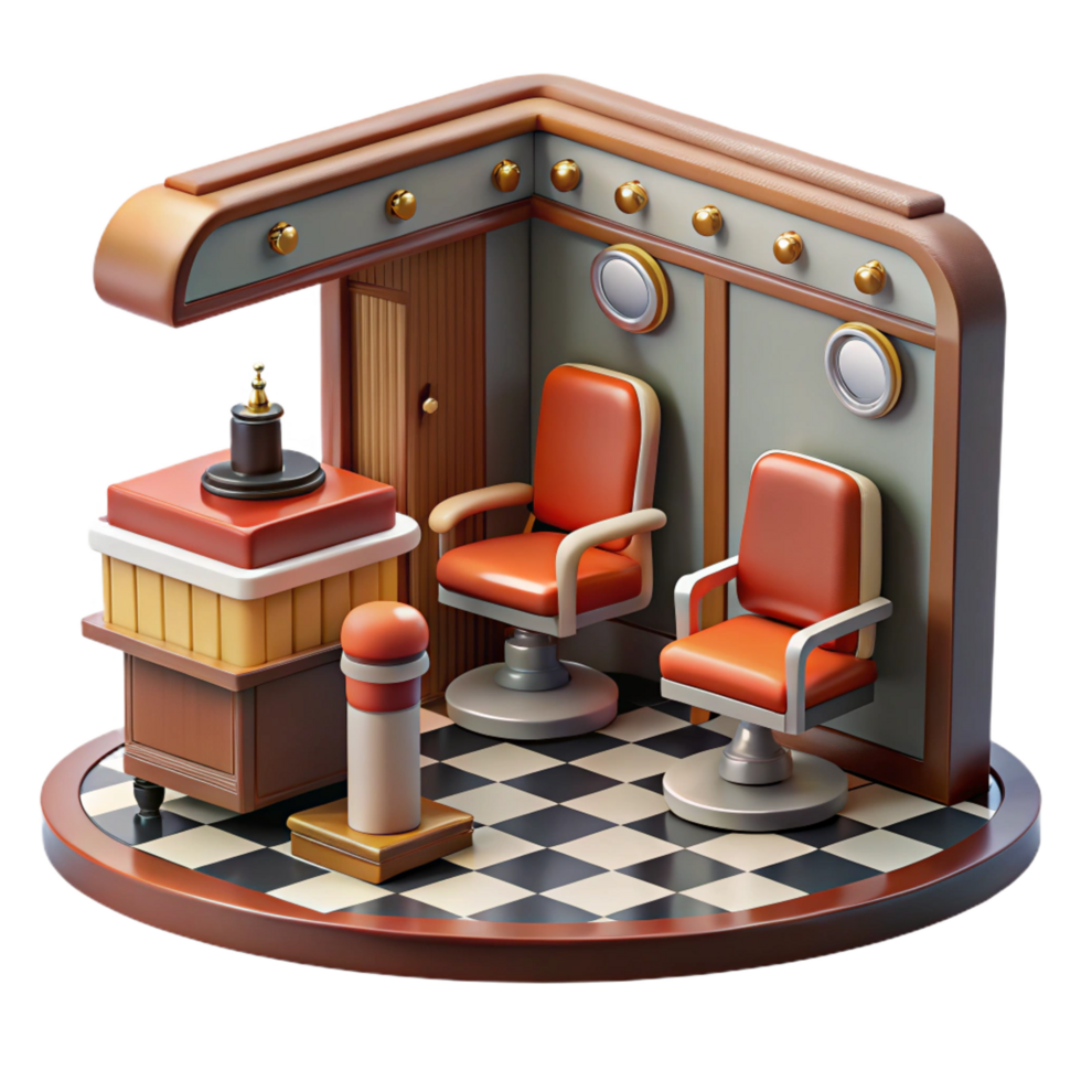 impressive rustic Retro Barbershop 3D Illustration professional png