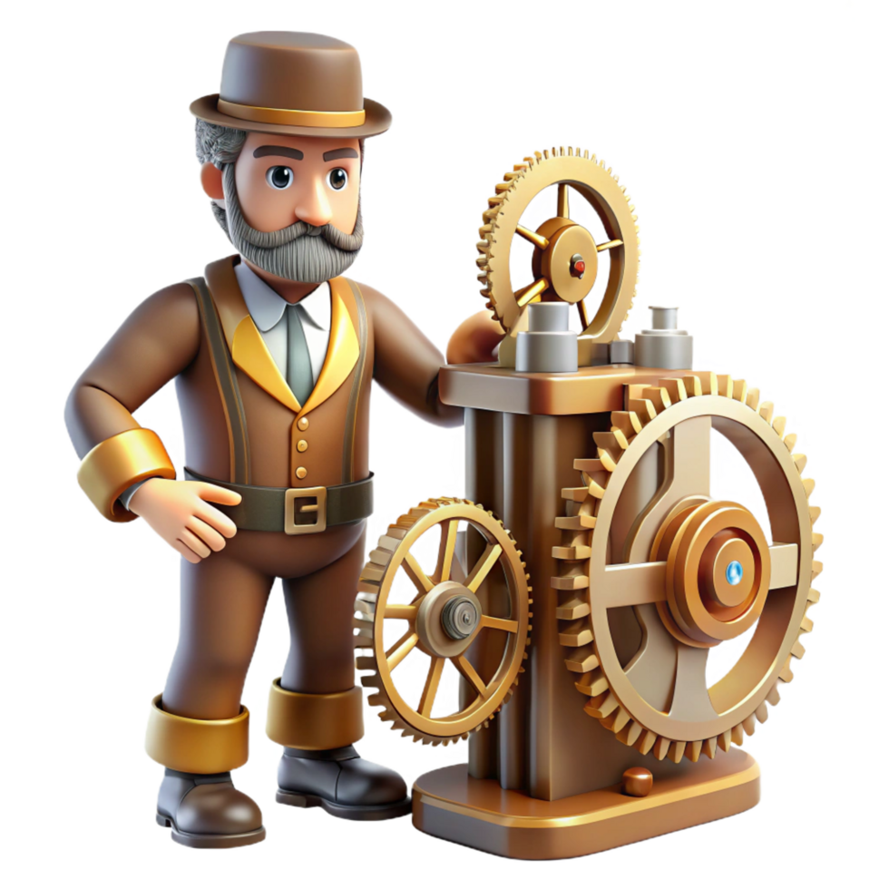 impressive creative 3D Illustration Steampunk Inventor Gears 4K png