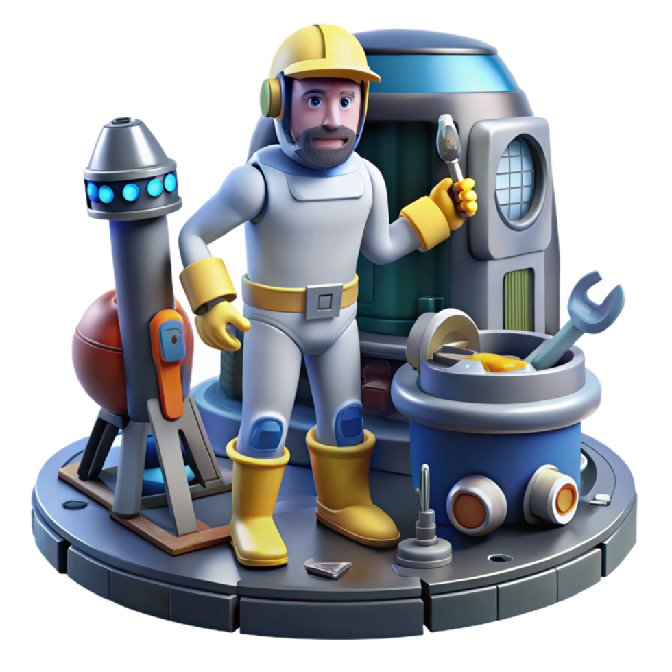 magnificent abstract 3D Astronaut Illustration Space Station Repair high quality png