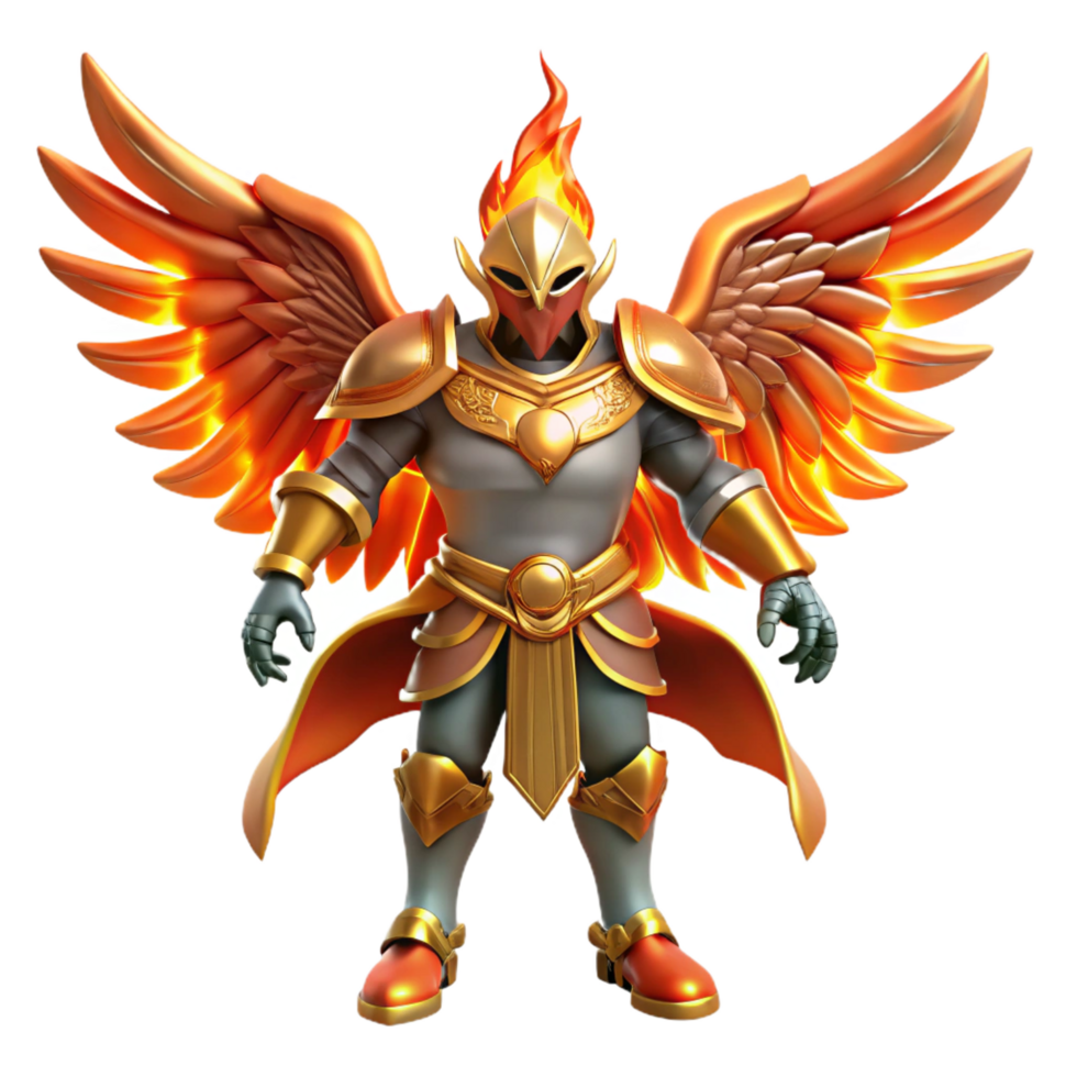 wonderful modern Fiery Winged Warrior 3D Render high resolution png