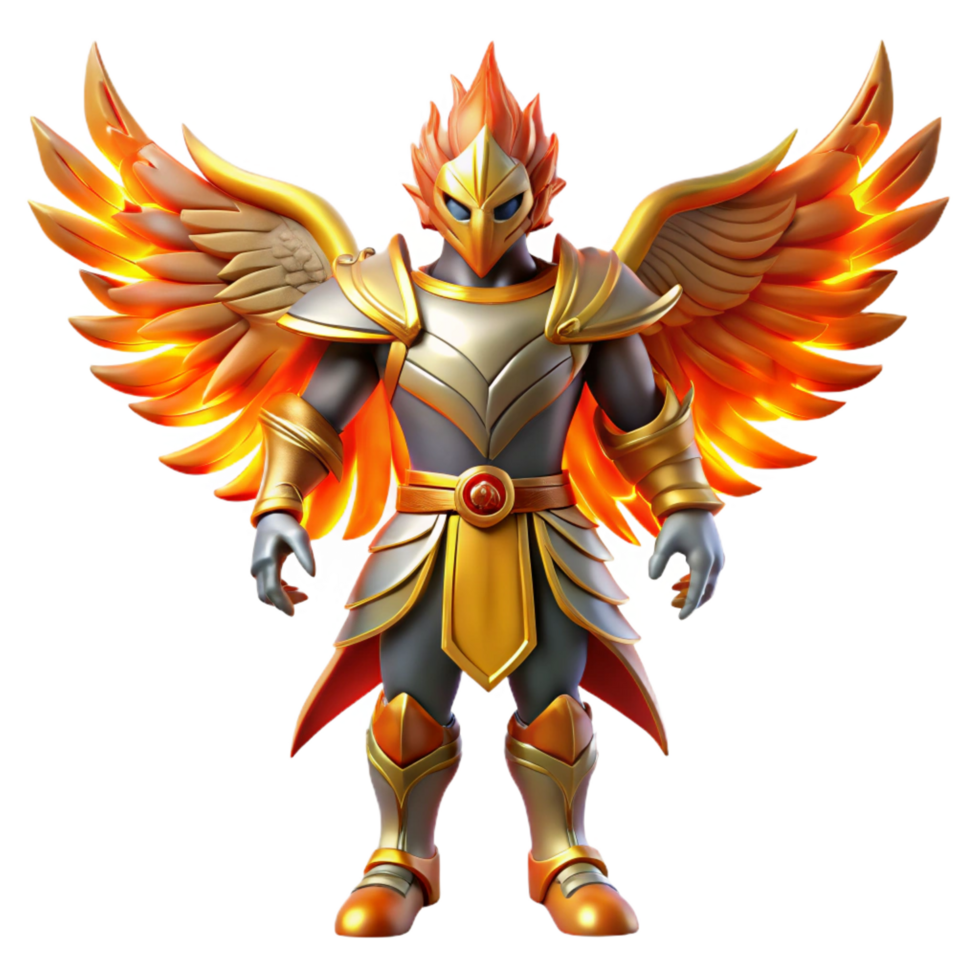 elegant artistic Fiery Winged Warrior 3D Render authentic png