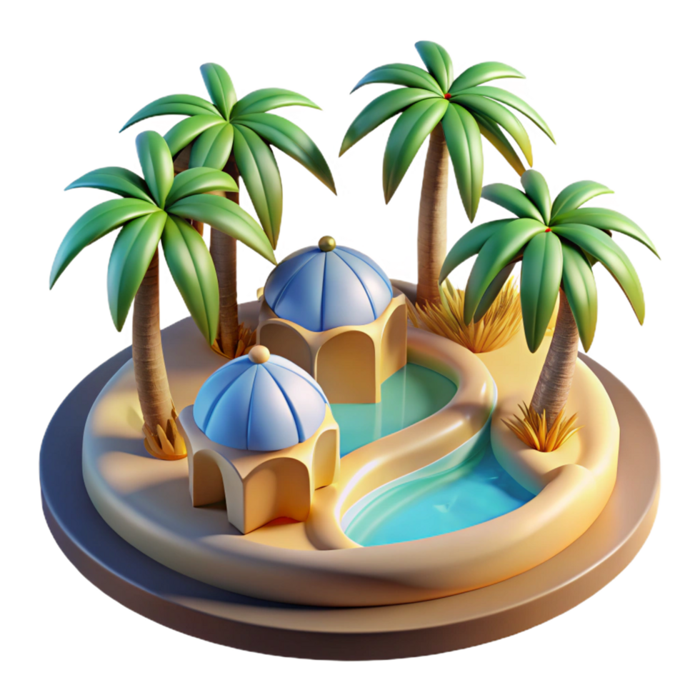 extraordinary modern 3D Oasis Illustration Palm Trees Domes genuine png