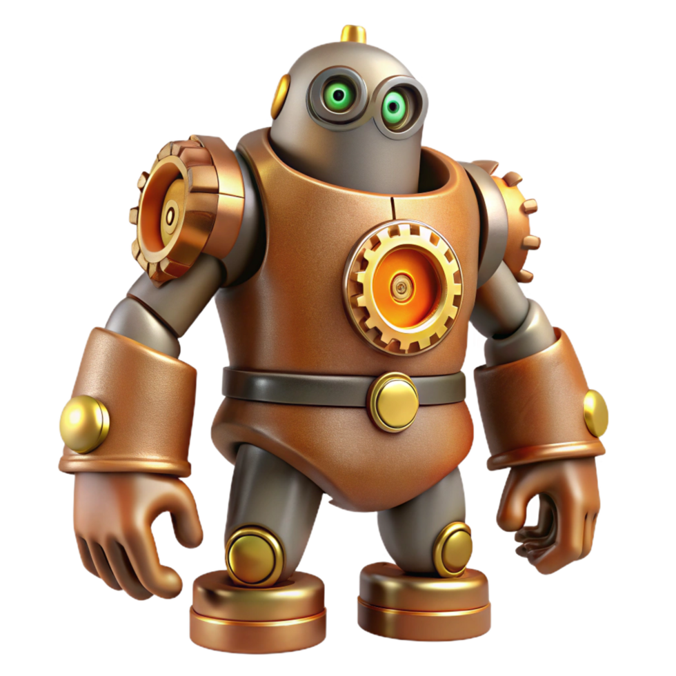 serene contemporary Steampunk Robot 3D Render high resolution png