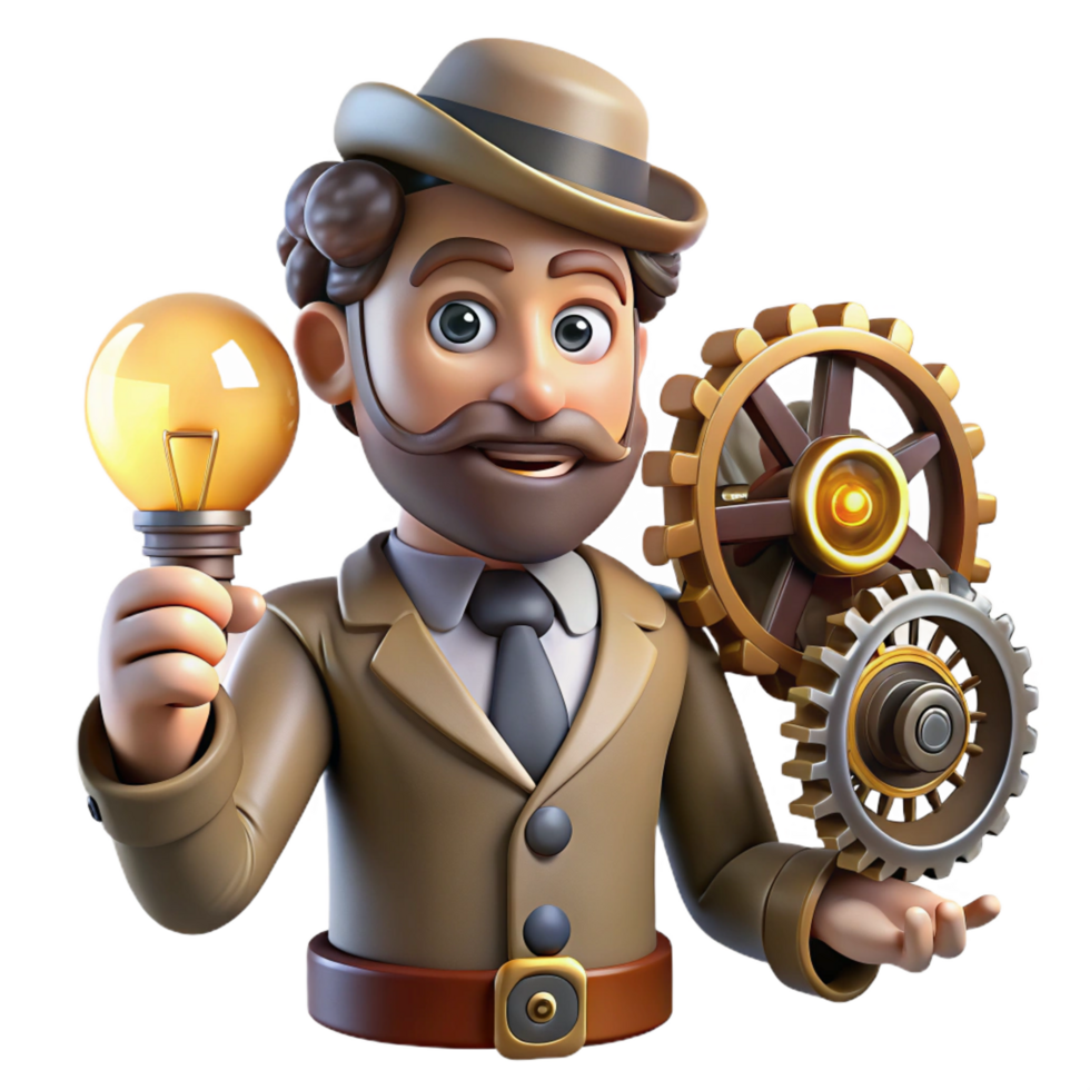 dramatic artistic 3D Illustration Inventive Gentleman Gears Idea genuine png