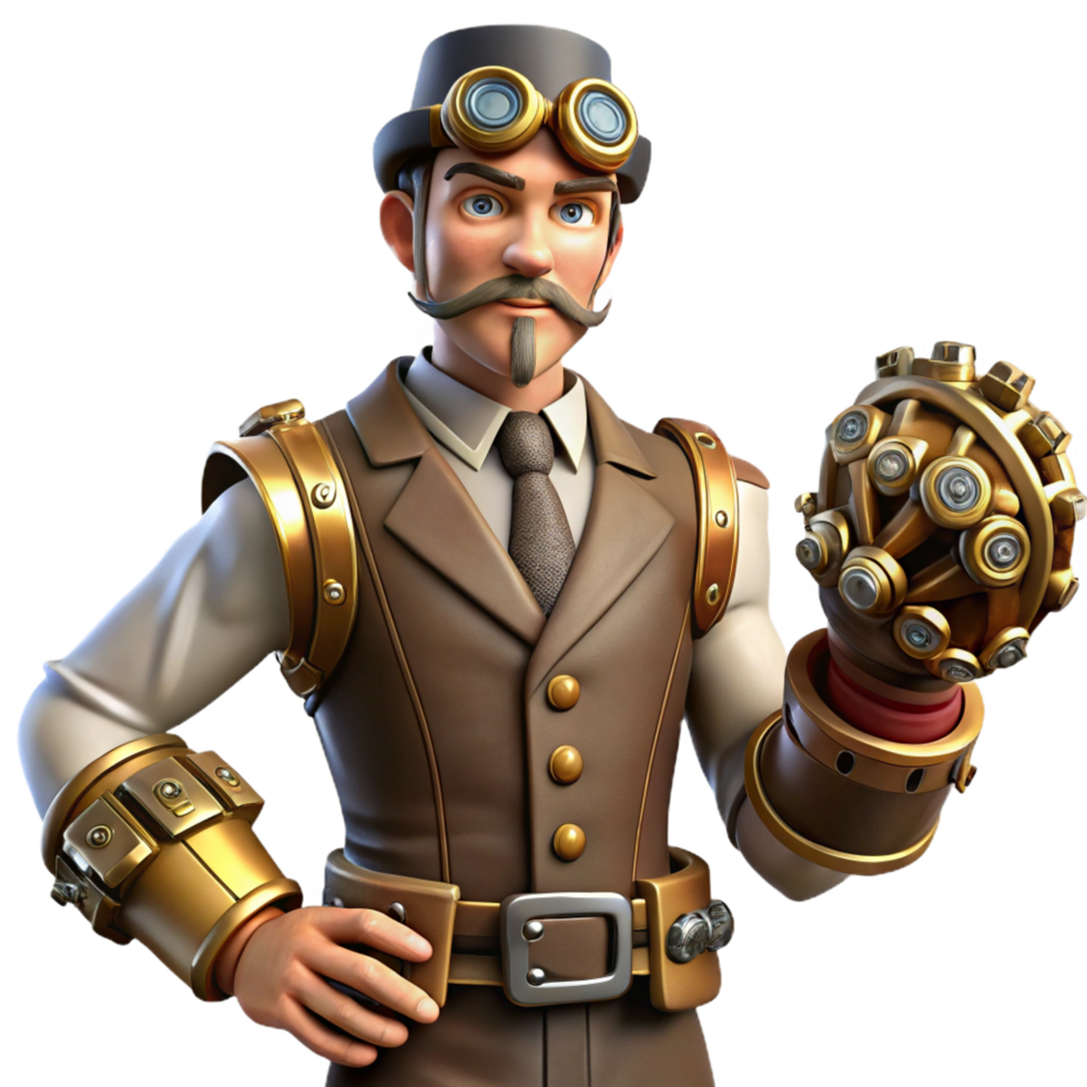 extraordinary abstract Steampunk Inventor 3D Render professional png