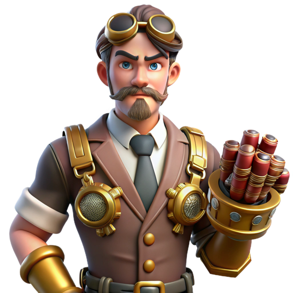 beautiful abstract Steampunk Inventor 3D Illustration authentic png